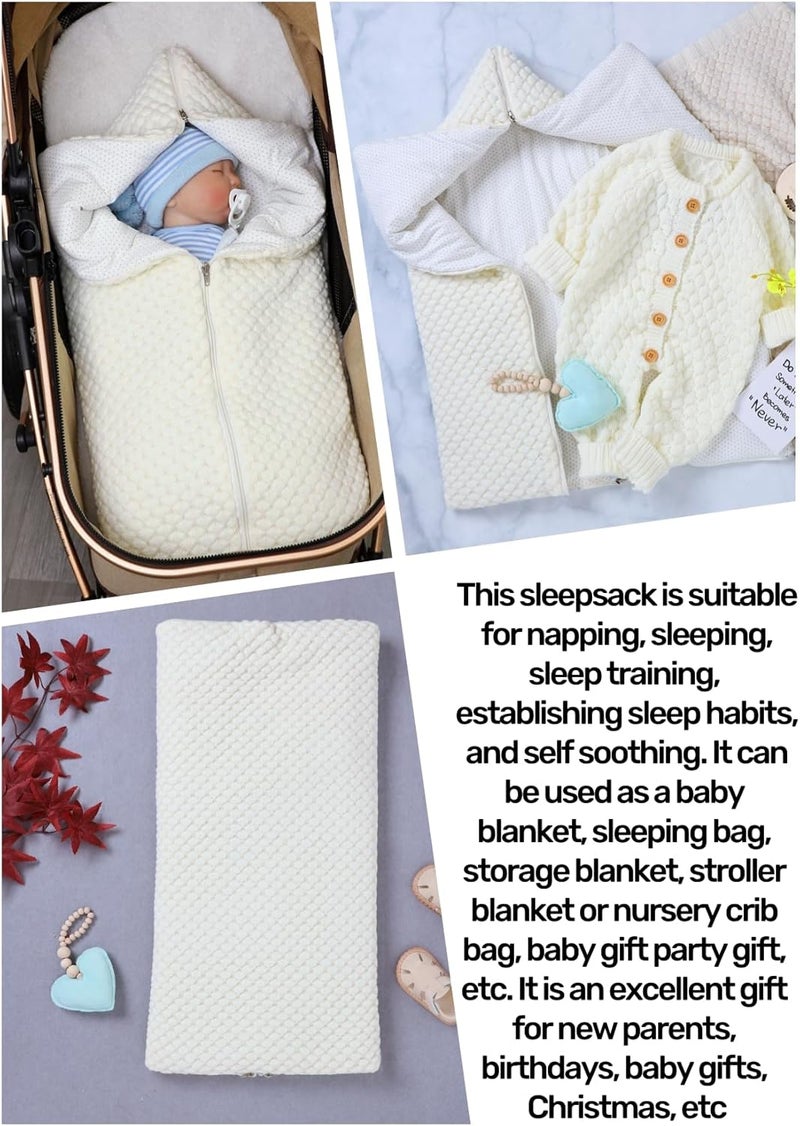 LLmoway Baby Swaddle Sleep Sack Infant Knit Receiving Blanket Newborn Winter Warm Essentials 0-12Months Beige - Image 5